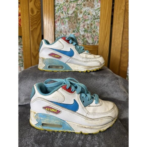 VTG NIKE AIRMAX 90 Y2k Toddler Girls Sneakers Shoes White Blue Retro Preppy 11C - Picture 1 of 9